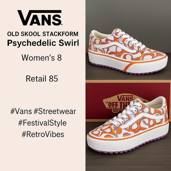 Vans Old Skool Stackform – Psychedelic Swirl – Women’s 8 – with Box - Picture 1 of 7